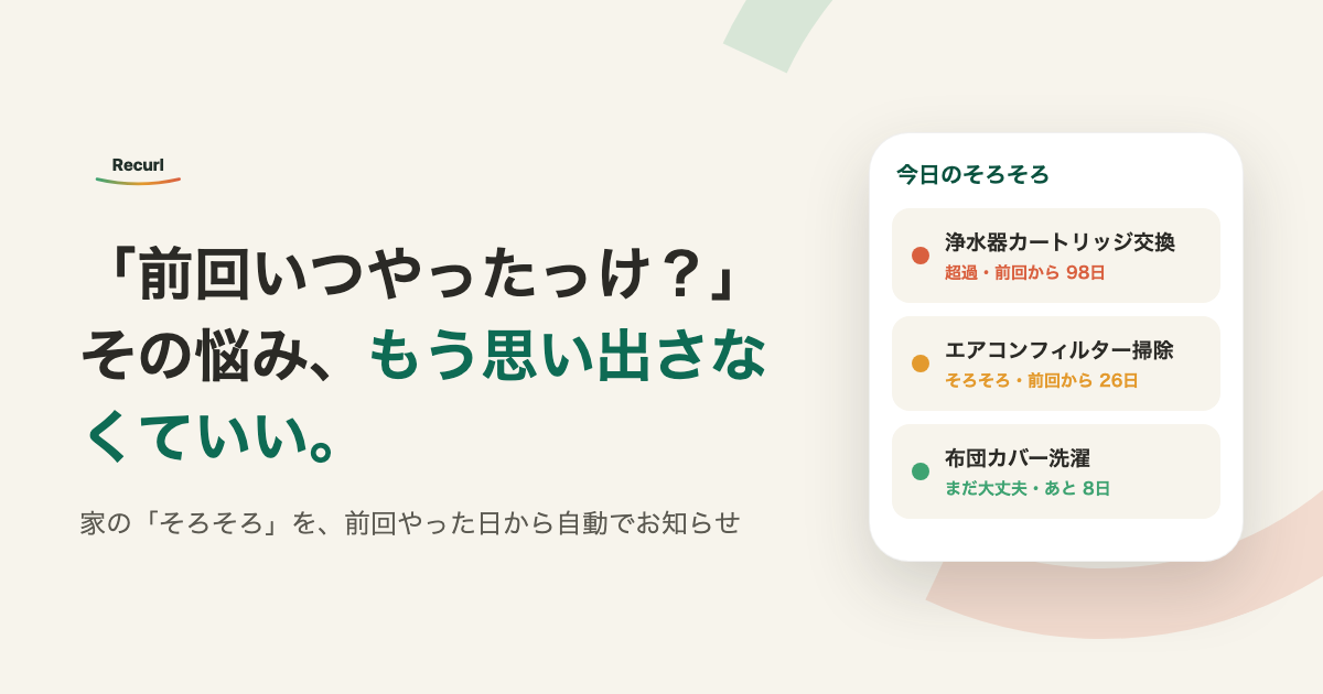 Recurl（リカール）| 家の「そろそろ」を自動でお知らせ